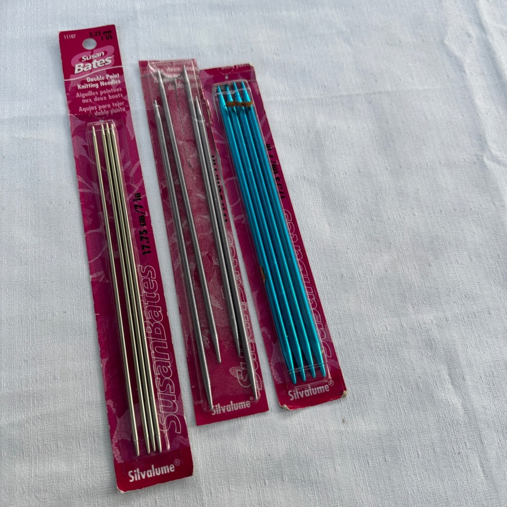 NEW Susan Bates Silvalume LOT Double Point Knitting Needles Set Silver Blue 7in